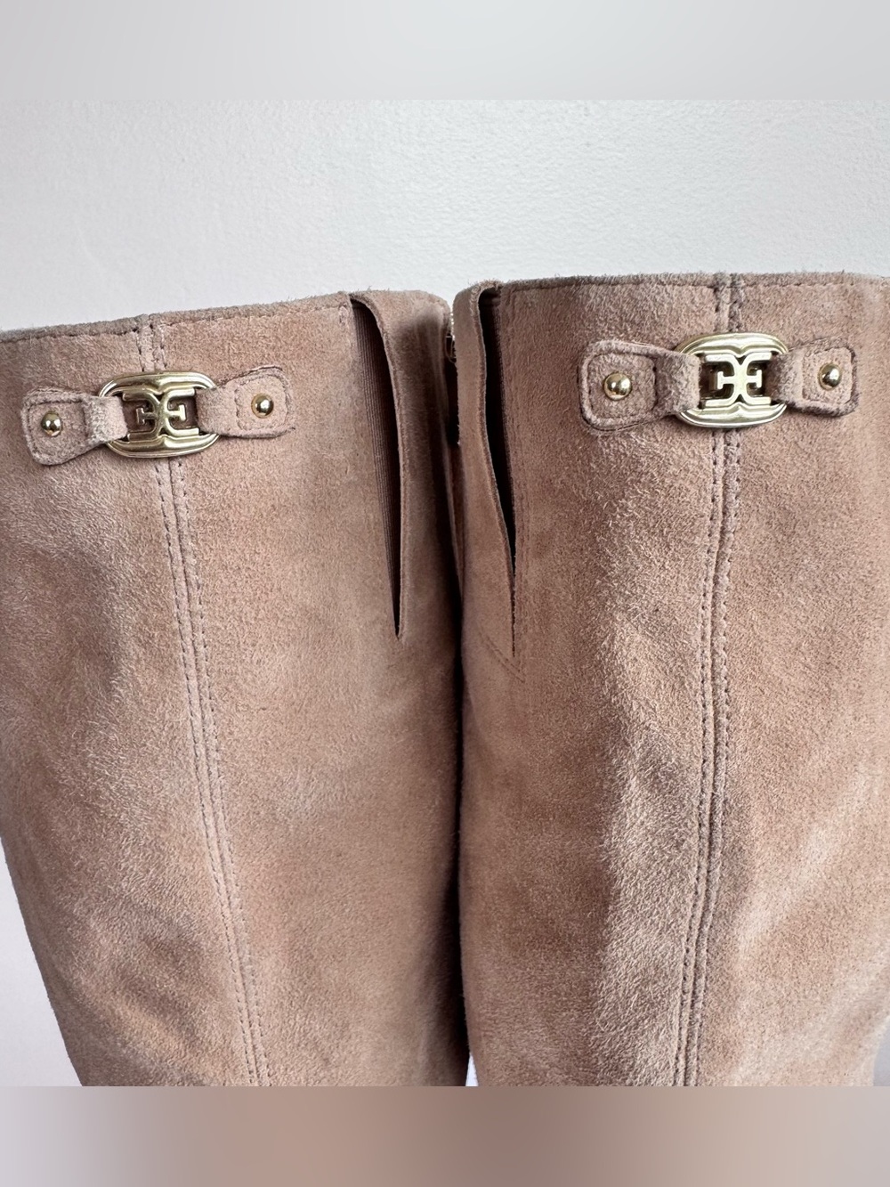 Sam Edelman Molly Suede Knee High Square Toe 2” Boot Light Golden Caramel Size 8 - Picture 7 of 13